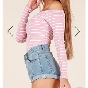 Pink and white long sleeve crop top